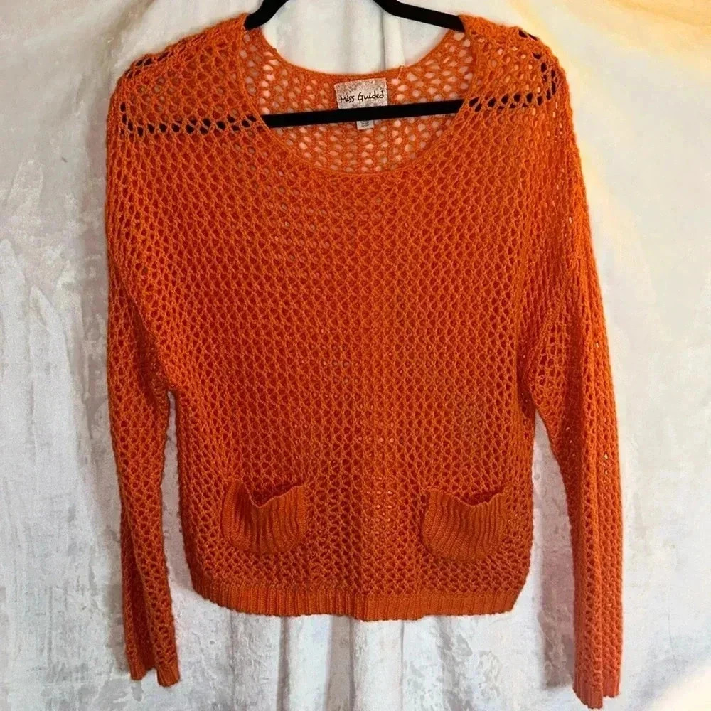 Misguided Orange Crocheted Sweater
